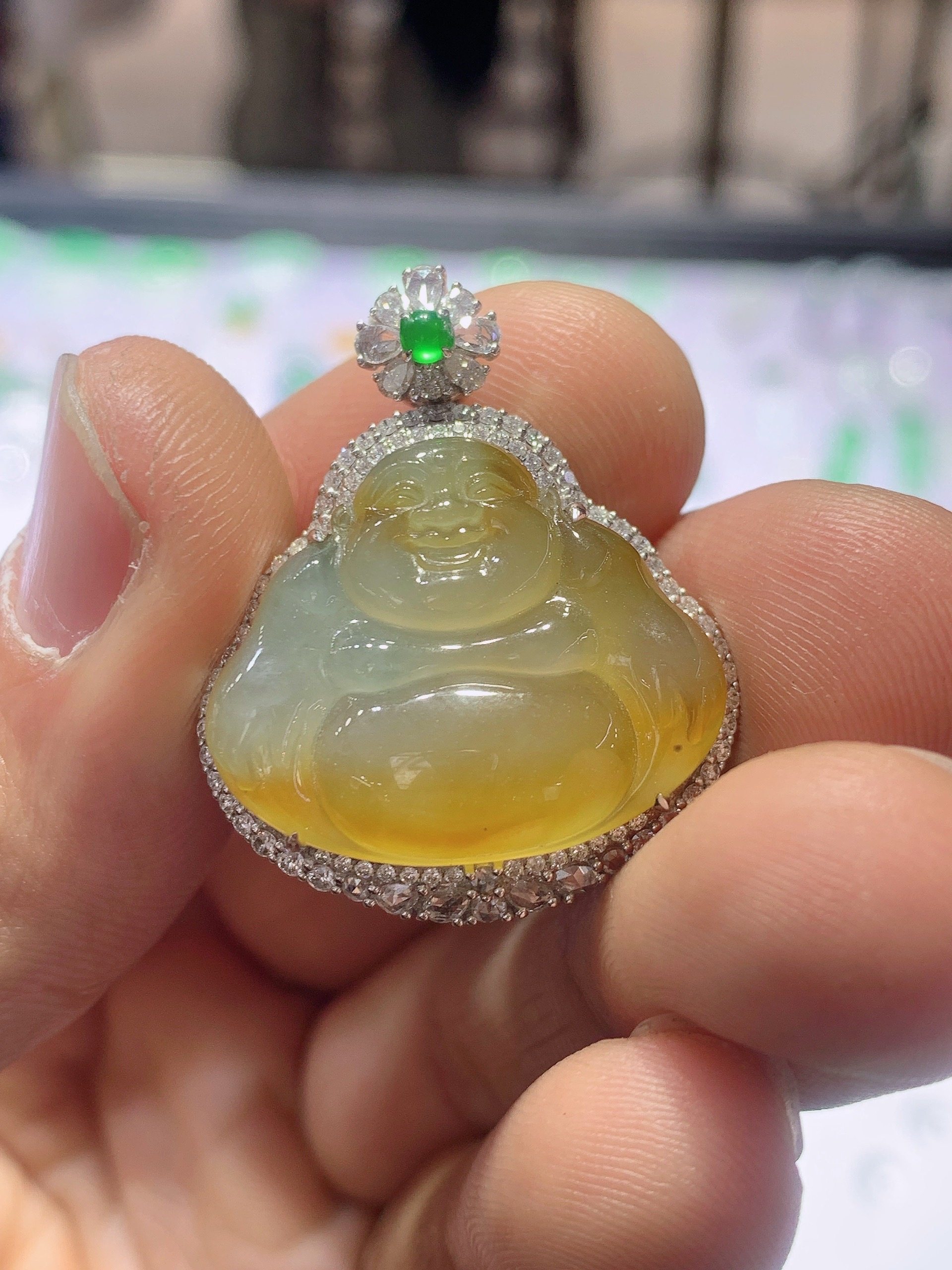 天然A货高冰种黄翡佛公18k金南非钻石豪华镶嵌种老起光厚装,珠宝/钻石/翡翠,翡翠裸石/蛋面,淘宝优惠券,粉丝福利购,淘宝优惠卷