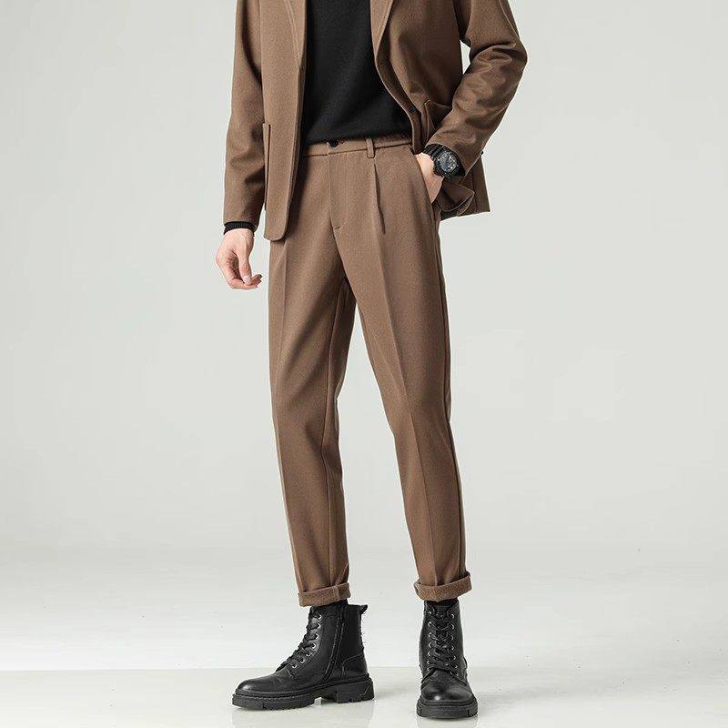 春季休闲裤男痞帅轻熟风修身直筒松紧腰小西装毛呢裤子CY86-P48，男装西服套装，星座610（原A335）