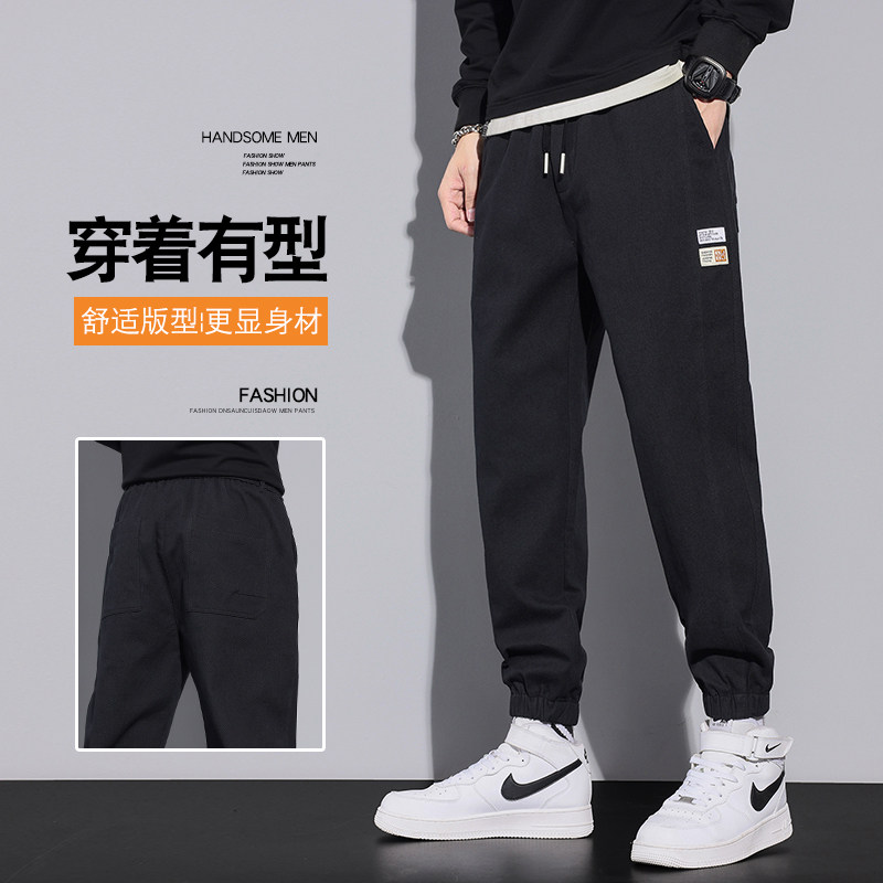 秋冬新款时尚百搭休闲裤男士束脚九分裤潮牌痞帅哈伦裤图片