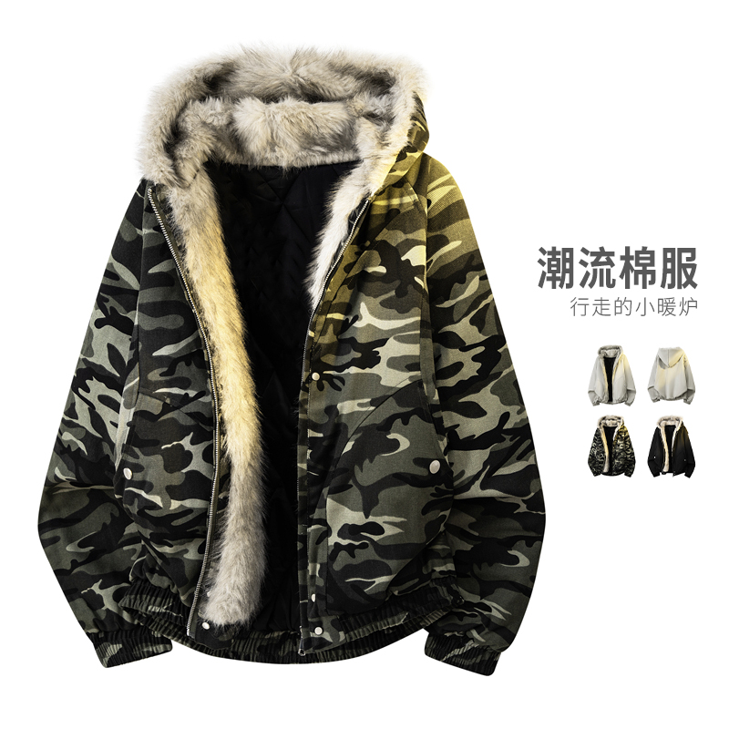 美式迷彩毛领夹棉衣连帽夹克棉服2025冬季加厚外套MY2519-P98，男装夹克，星座610（原A335）