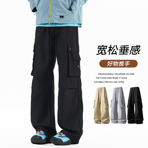 休闲裤男款秋季新款宽松直筒裤子美式潮牌阔腿工装长裤Z6908-P40图片