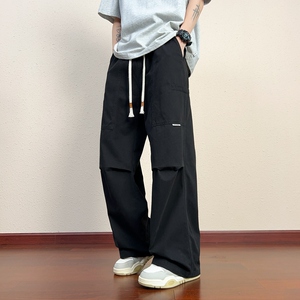 工装裤男春夏宽松褶皱抽绳直筒裤潮牌休闲伞兵裤K2715-P50图片