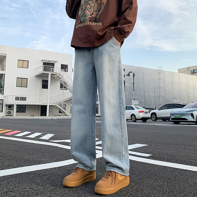 牛仔裤男秋冬直筒男裤时尚潮牌男生裤子宽松阔腿裤男款TS112-P45，男装牛仔裤，星座610（原A335）