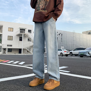 牛仔裤男秋冬直筒男裤时尚潮牌男生裤子宽松阔腿裤男款TS112-P45，男装牛仔裤，星座610（原A335）