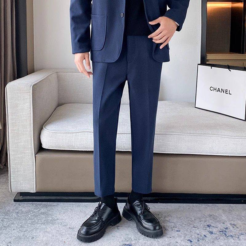 酒店风春季毛呢休闲西裤男士修身百搭松紧腰轻奢裤子CY86-P48，男装西裤，星座610（原A335）