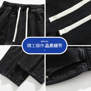 高街复古牛仔裤男款潮牌美式休闲宽松直筒阔腿做旧长裤Q29191-P48图片