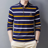 秋季新款男士长袖t恤翻领条纹POLO衫中年爸爸装上衣PL8851-P40，男装T恤，星座610（原A335）