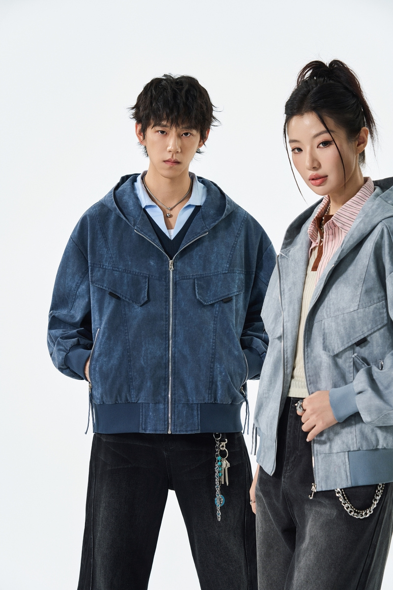 美式工装夹克男女秋季复古潮牌连帽情侣外套高街外套JS5615-P105，男装夹克，星座610（原A335）