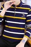 秋季新款男士短袖t恤潮流帅气翻领宽松长袖条纹Polo衫PL8851-P40，男装T恤，星座610（原A335）
