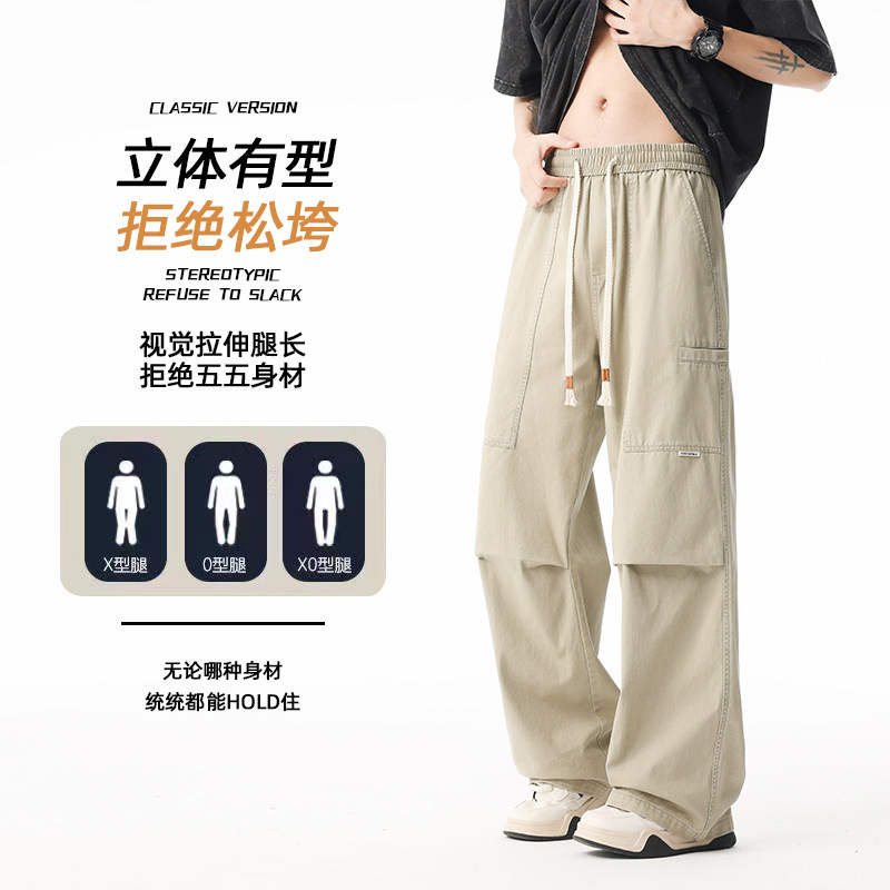 重磅纯棉工装裤男春夏新款美式复古直筒伞兵休闲阔腿裤K2715-P50图片
