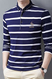 秋季新款男士长袖t恤翻领条纹POLO衫中年爸爸装上衣PL8851-P40，男装T恤，星座610（原A335）