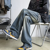 美式微喇牛仔裤男款秋冬松紧腰宽松直筒潮流百搭休闲裤K1931-P45，男装牛仔裤，星座610（原A335）