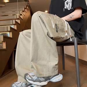 阔腿纯棉裤子男潮牌宽松百搭直筒休闲裤夏季运动工装裤K2711-P52,男装棉裤,星座610（原A335）