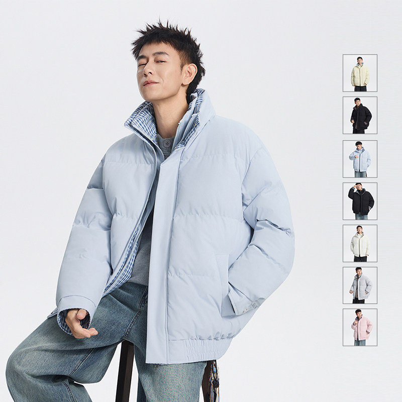 假两件棉衣男士冬季2025新款加厚面包服格子立领棉服MY2515-P85图片