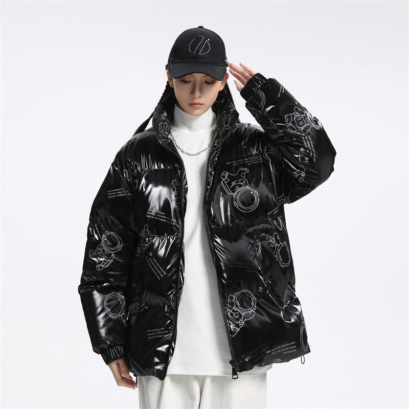 夜间荧光棉衣男韩版潮流帅气加厚亮面棉服宽松时尚外套MY006图片