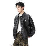 男秋季薄款宽松翻领2025新款皮夹克韩系潮流痞帅机车服Q5553-P75，男装夹克，星座610（原A335）