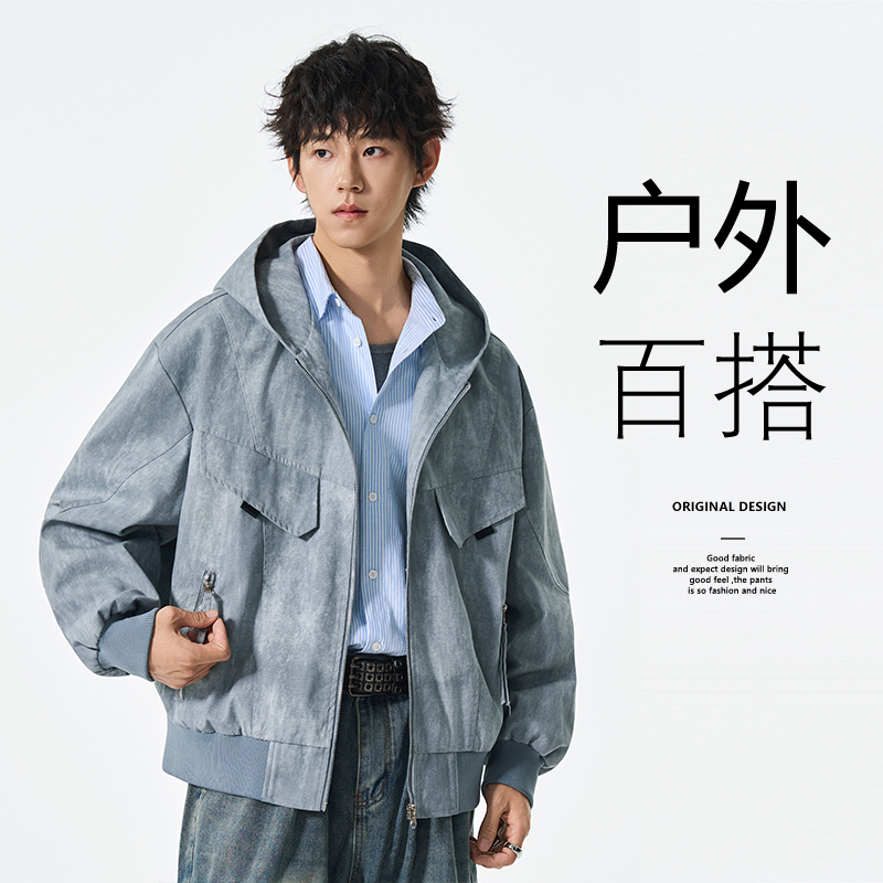 美式街头痞帅复古外套秋季情侣宽松设计感连帽夹克JS5615-P105，男装夹克，星座610（原A335）