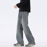 秋季微喇牛仔裤男松紧抽绳款休闲百搭美式高街潮流直筒裤L25-P45，男装牛仔裤，星座610（原A335）