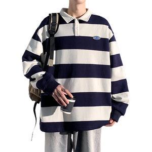 情侣卫衣2025春季男生套头翻领上衣条纹百搭衣服男女款W2381-P52图片