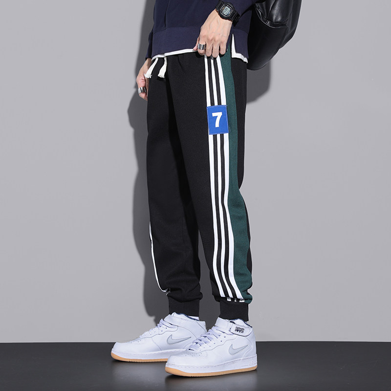 裤子男士秋季新款华夫格青少年潮流运动休闲宽松束脚卫裤K543-P40图片