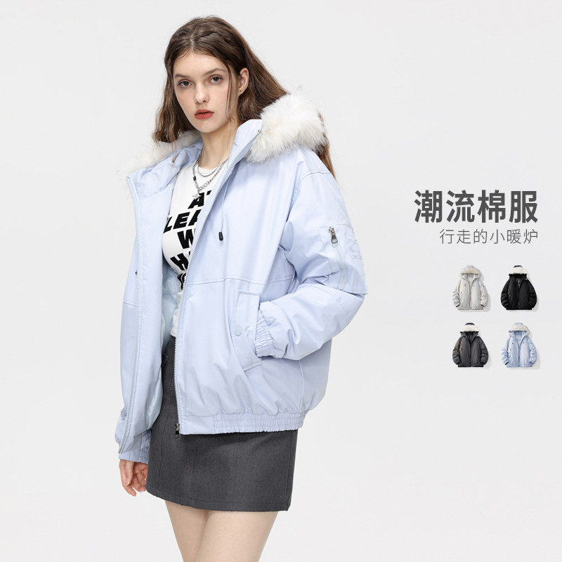 美式潮牌座山雕毛领羽绒棉服男款秋冬情侣棉衣外套MY2525-P100图片