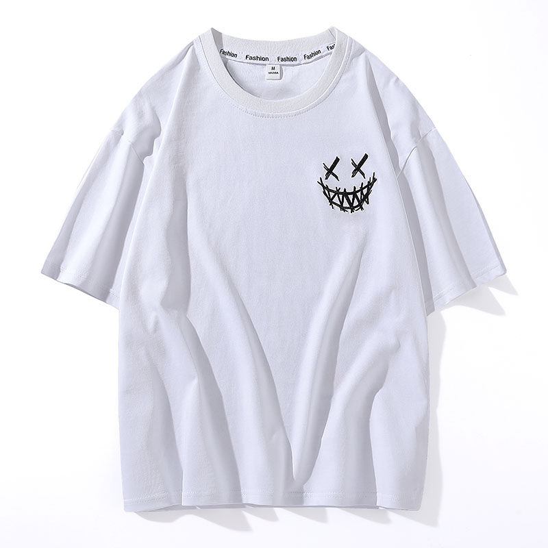 爆款小恶魔鬼脸纯棉落肩袖T恤男半袖宽松大码情侣装T012-P40,男装T恤,星座610（原A335）