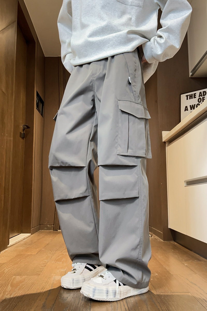 褶皱工装裤男春夏宽松直筒防风伞兵裤多口袋阔腿休闲裤K2716-P40图片