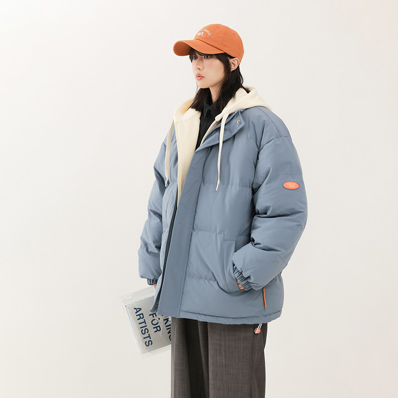 中性风棉衣男冬季韩版宽松连帽棉袄加厚假两件保暖棉服MY677图片