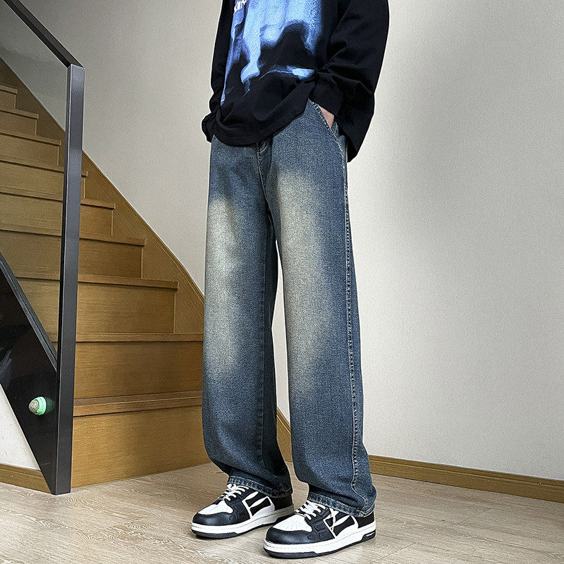 港风秋冬新款宽松直筒牛仔裤男士时尚潮牌拖地阔腿裤子TS112-P45，男装牛仔裤，星座610（原A335）