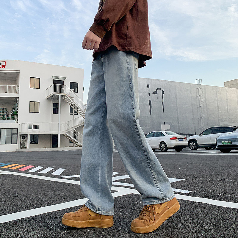牛仔裤男秋冬直筒男裤时尚潮牌男生裤子宽松阔腿裤男款TS112-P45,男装牛仔裤,星座610（原A335）