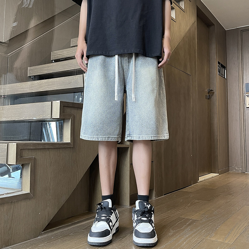 星空纹牛仔短裤男士夏季薄款美式潮牌宽松阔腿五分裤潮流休闲中裤,男装牛仔裤,星座610（原A335）