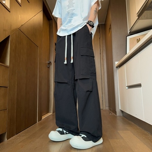 潮流多口袋工装裤春夏百搭直筒裤宽松抽绳阔腿休闲裤子K2713-P52图片