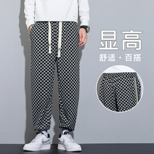 直播高品质格子休闲裤男秋季韩版直筒痞帅运动潮牌卫裤W图片