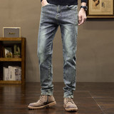 秋冬季牛仔裤男修身小脚显高显瘦复古潮牌百搭弹力休闲裤K878-P50，男装牛仔裤，星座610（原A335）