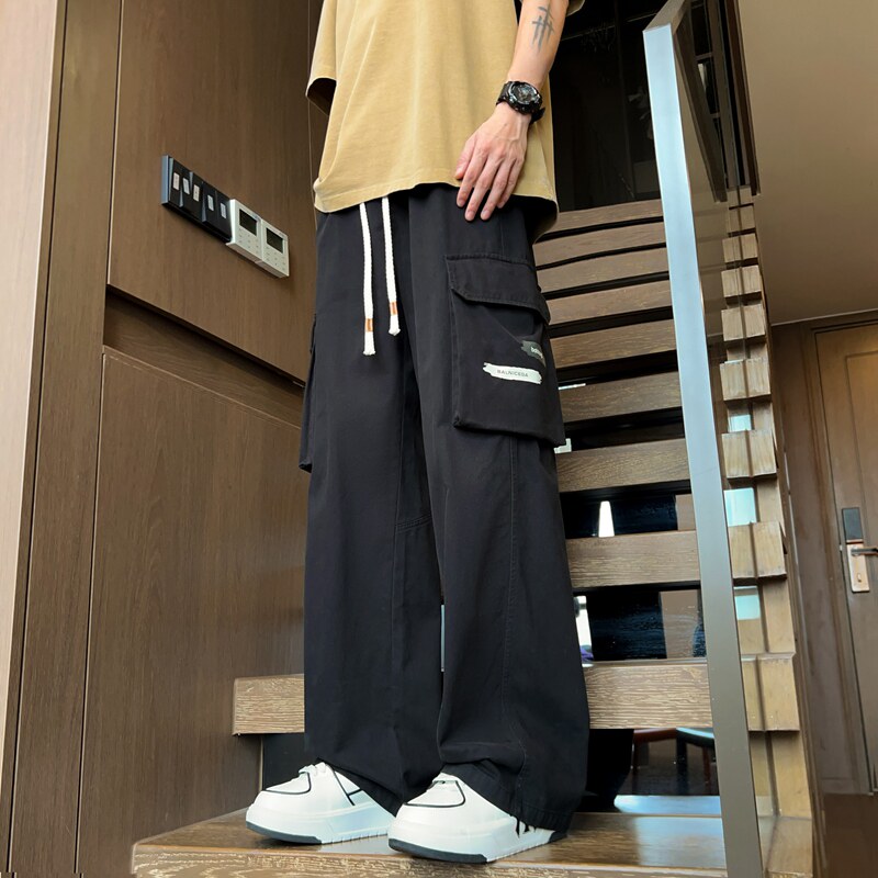直筒休闲裤子男夏季新款宽松阔腿工装裤潮牌纯棉运动裤K2711-P52,男装工装外套,星座610（原A335）