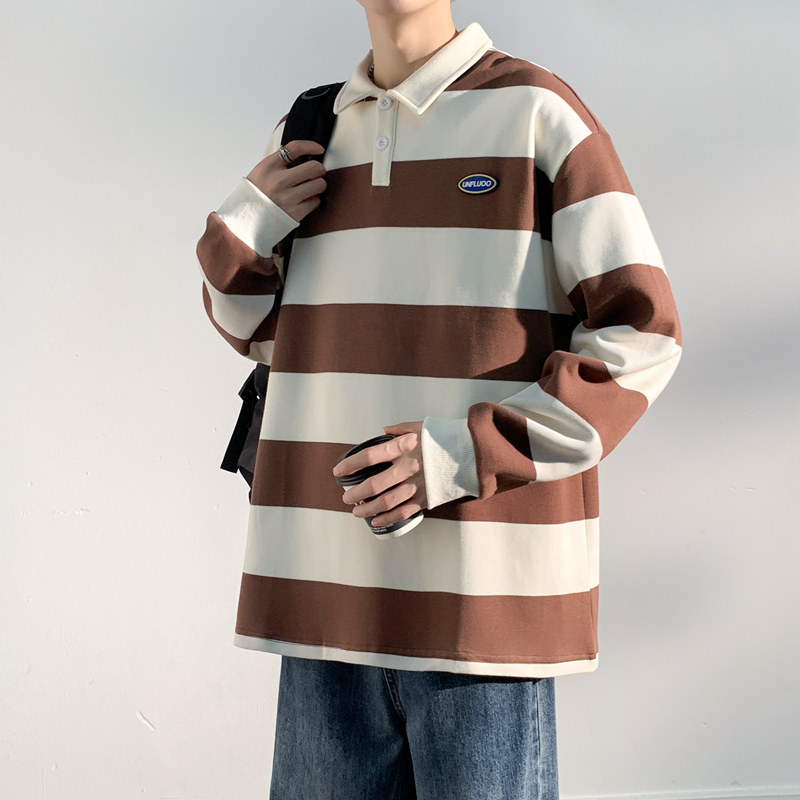 情侣卫衣2025春季男生套头翻领上衣条纹百搭衣服男女款W2381-P52,男装卫衣,星座610（原A335）