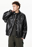 青年休闲皮夹克外套新款男秋季宽松潮牌时尚翻领PU皮衣Q5553-P75，男装夹克，星座610（原A335）