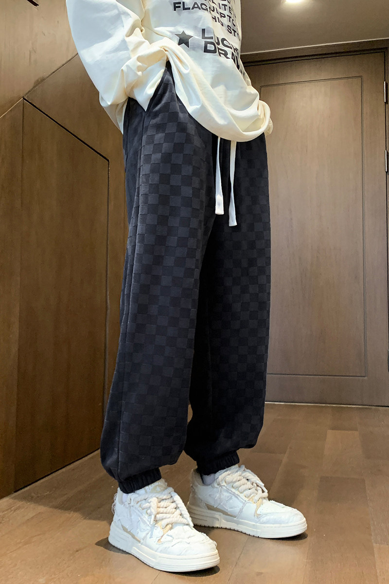 春季棋盘格束脚休闲裤男潮流潮牌学生运动抽绳卫裤Q2370-P40,男装休闲裤,星座610（原A335）