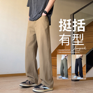 纯棉裤子男款春夏美式宽松直筒阔腿裤重磅工装休闲长裤K8201-P45图片