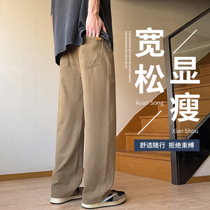 纯棉工装休闲裤男士2025春夏新款潮牌宽松直筒阔腿长裤K8201-P45图片