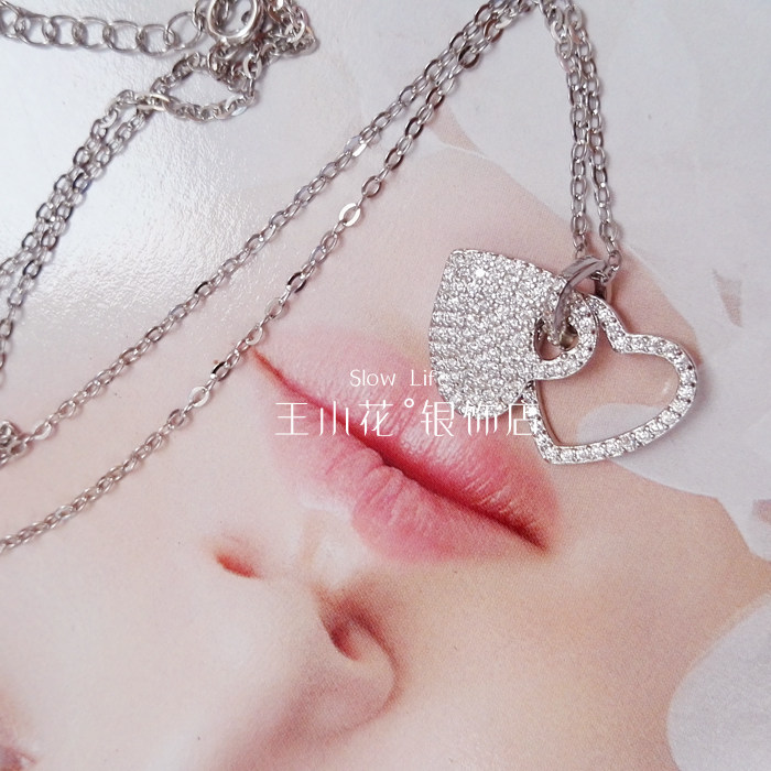 香港正生银饰925纯银浪漫心形钻石吊坠女白锁骨项链 甜美之心