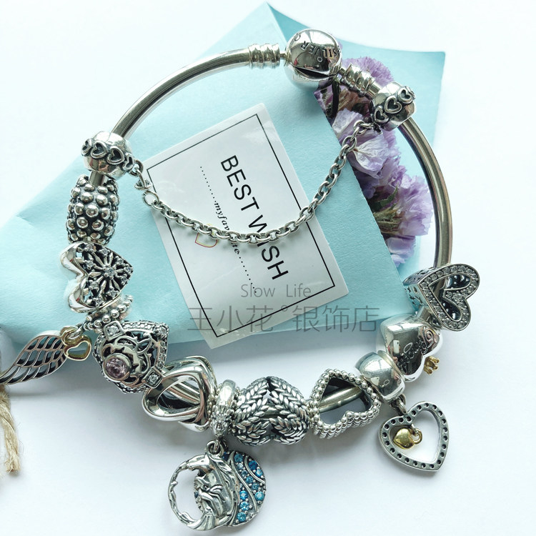 香港正生心形串珠森系简约风银饰