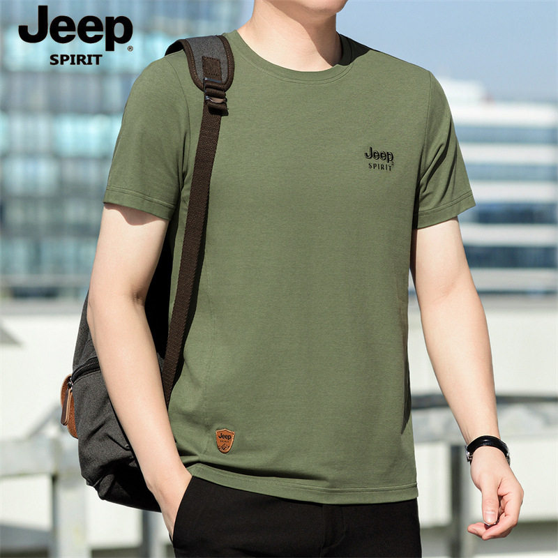 JEEP吉普2026新款男士短袖t恤圆领宽松棉质透气大码男装休闲短t衫