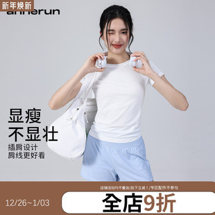 annerun运动上衣女透气紧身显瘦健身服跑步训练普拉提t恤瑜伽短袖