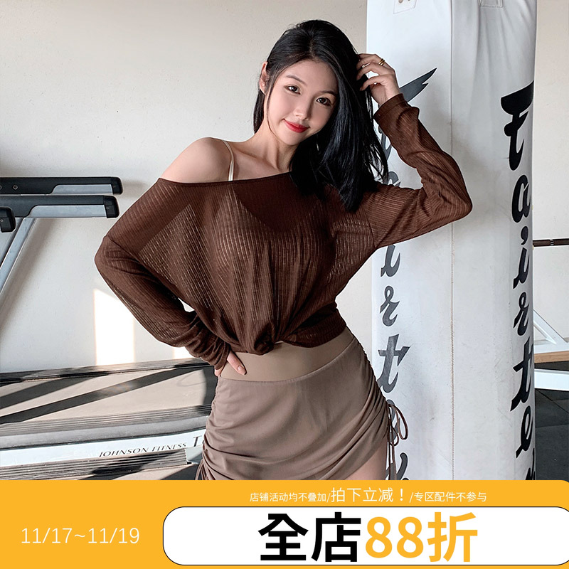 annerun休闲性感运动罩衫女宽松天丝透气速干衣跑步上衣健身长袖