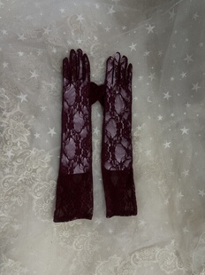 出口客户定制二次元卡通漫画cos酒红色蕾丝48厘米晚礼服男长手套