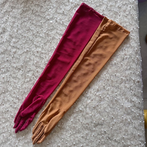 客户定制弹力软网两只左手酒红色贵族棕黄色角色扮演宴会礼服手套