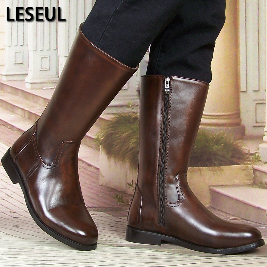 深棕色潮流閱兵透氣騎士英倫馬靴