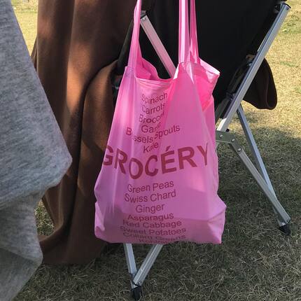 好看的玫粉色 小众法式字母单肩包环保薄款垂坠感布袋布包帆棉布