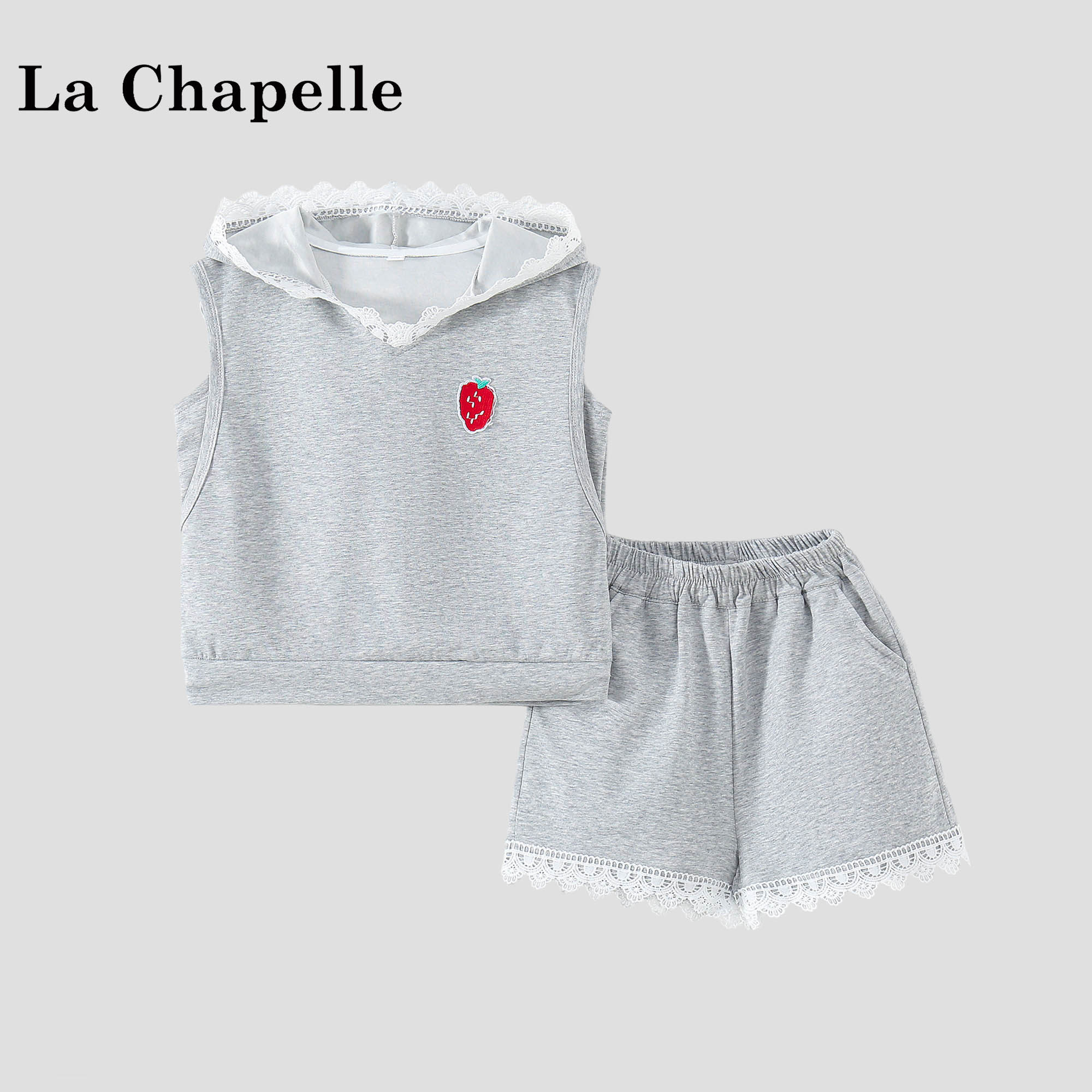 拉夏贝尔女童韩版套装夏薄款2026新款儿童连帽上衣运动短裤两件套